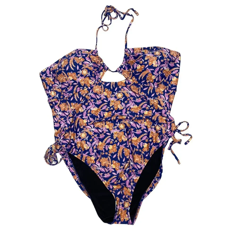 NWT J. Crew Floral Halter Cut-Out One-Piece Swim Bathing Suit Women's Size 22